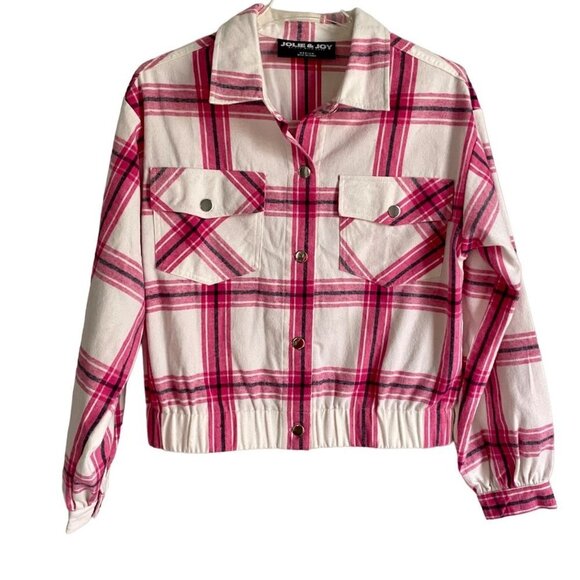 Jolie & Joy Juniors Button Down Pink and White Plaid Jacket Medium - Picture 1 of 11